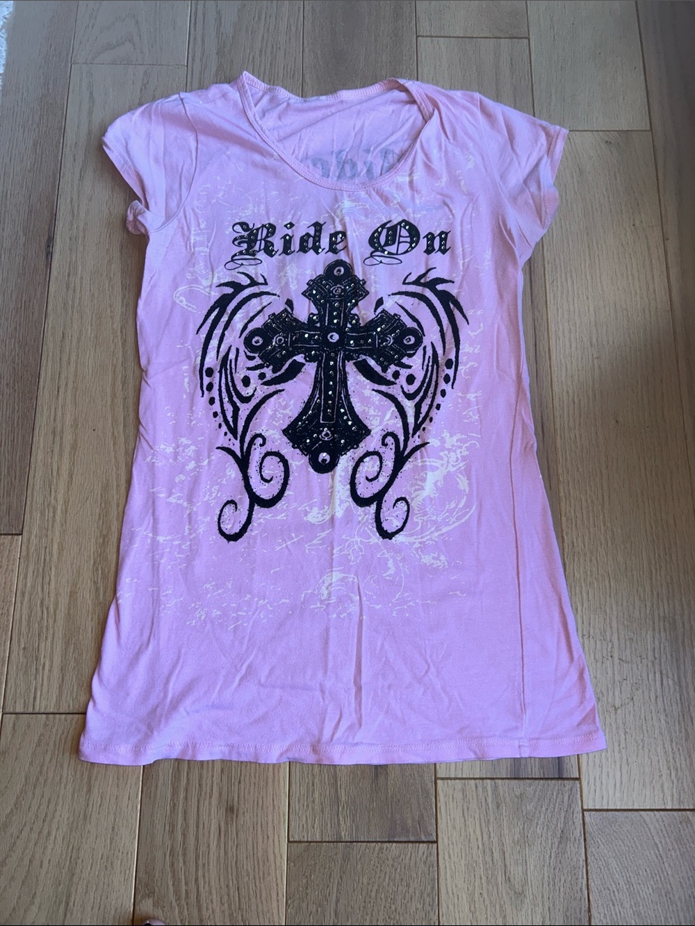 Women’s Pink Graphic Tee with Cross Design